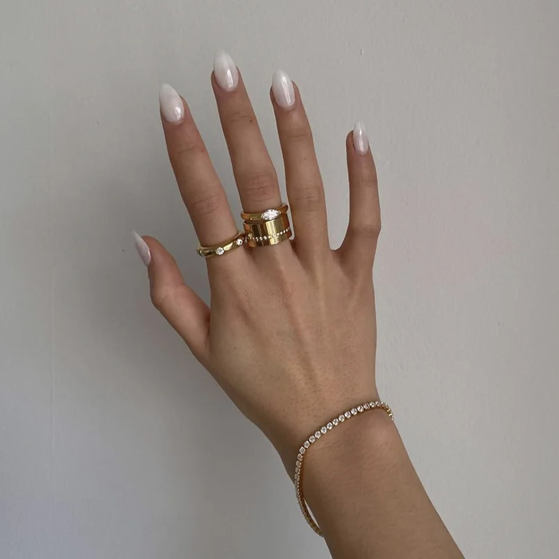 Cz stone wide band rings stainless steel rings for women minimalist simple dainty stainless steel jewelry non tarnish 251023