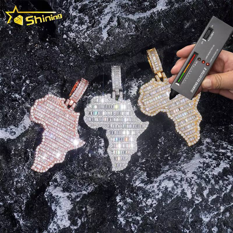 Map Moissanite Pendant 925 Sterling Silver VVS Moissanite Pendant Iced Out Diamond Charms Necklace Fine Jewelry Fast Ship