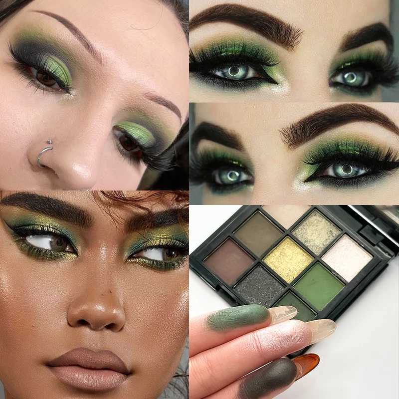 9color green peacock eyeshadow palette with pearlescent glitter green dazzling stage makeup perfect for music festivalsXJ251027