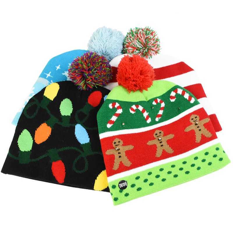 Flashing Led Light Christmas Hat Snowman Winter Warm Color Knitted Cap Merry Christmas Gift For 2026 New Year Xmas Party DecorW251027