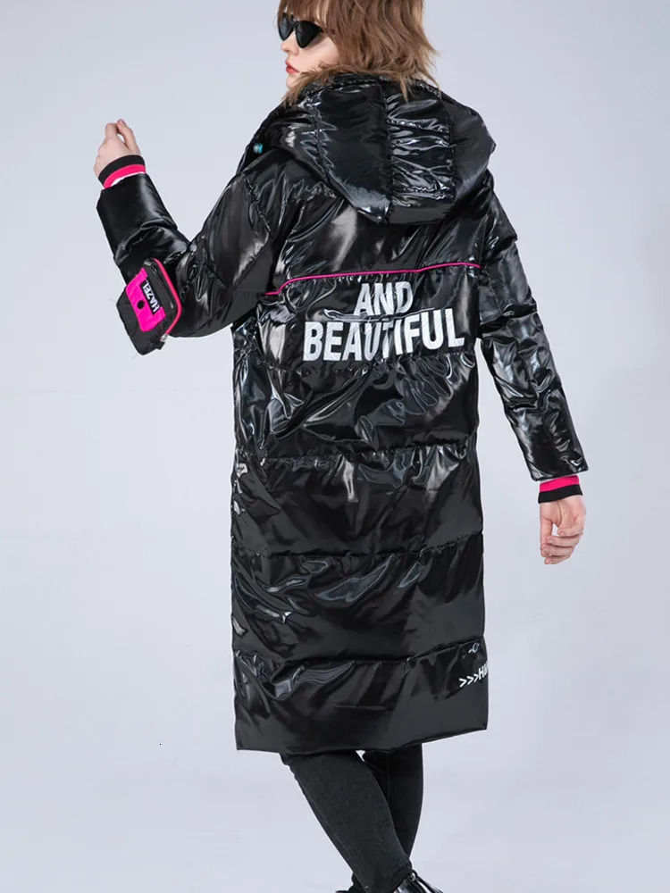 Winter Clothing Glossy Waterproof Coat Women Long 90 White Duck Down Thick Loose Outerwear Warm Jacket Hooded Parkas 251027