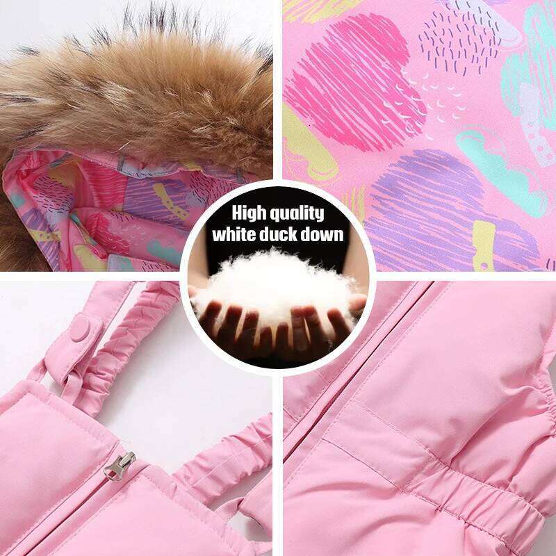 Kids Girls Boys Ski Suits 2025 Thickening Children Clothing Sets Winter Pant Outdoor Sportwear Warm Overalls