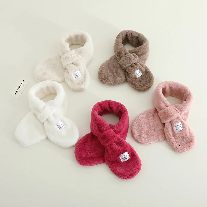 Warm Baby Plush Scarf Winter Fluffy Fur Warm Neckerchief for Kids Boy Girl Solid Color Collar Short Scarves 251027