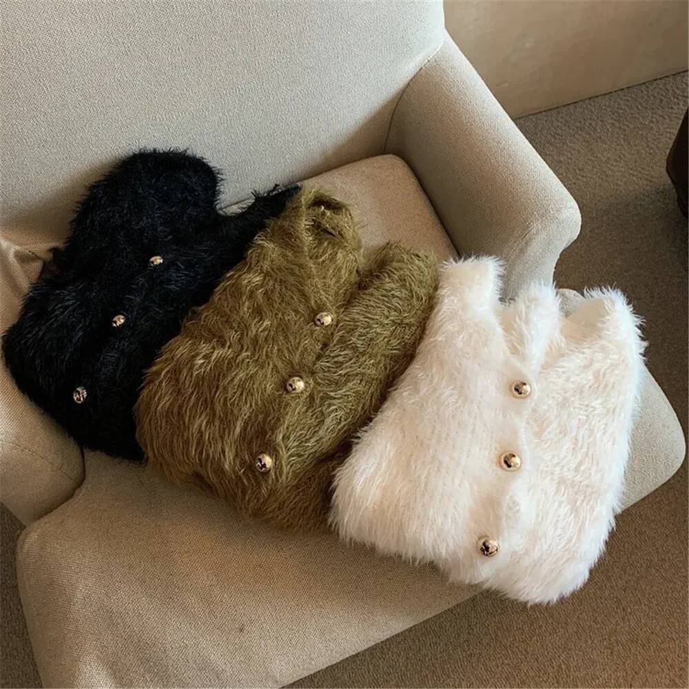 winter jacket women Y2k Vintage Fashion Streetwear Korean Knitwear Solid Slim Jumpers Cropped Mohair Knitted Cardigan Women V Neck Sweater Coat