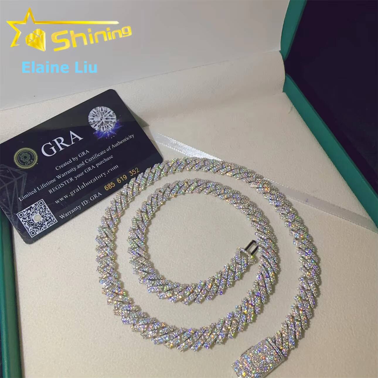 Hip Hop Custom Iced Out Fine Jewelry High Quality Diamond 10MM 925 Sterling Silver VVS Moissanite Cuban Link Chain Necklace