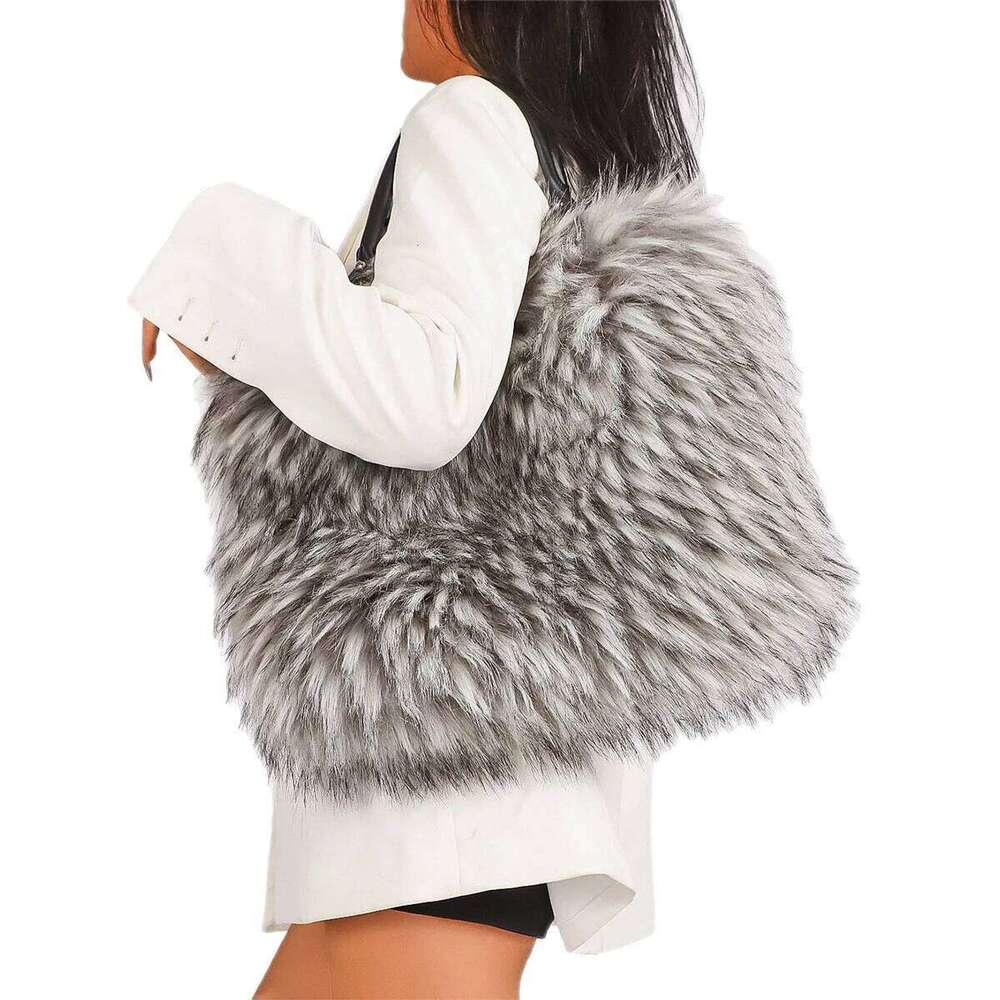Large Plush Tote Faux Fur Shoulder Bag Winter Fluffy Designer Handbags Warm Soft Crossbody Bags For Women Shopper Purses