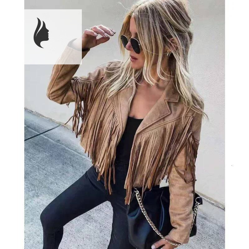 winter jacket women Fashion Winter Women Y2k Fringed Hem Tassel Cardigan Crop Topsr Suede Leather Jacket Vintage Streetwear Cool Coat