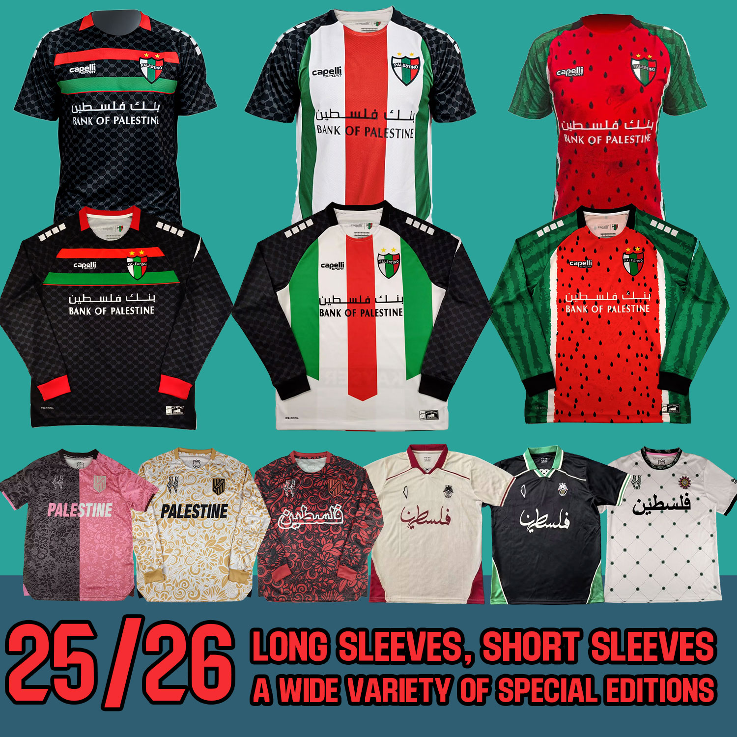 CD Palestino 2025 2026 Soccer Jerseys Chile Club Deportivo Palestino home away 3rd Kits Long Sleeve Special 25 26 Palestine football Shirts Man Kids Kit Uniforms
