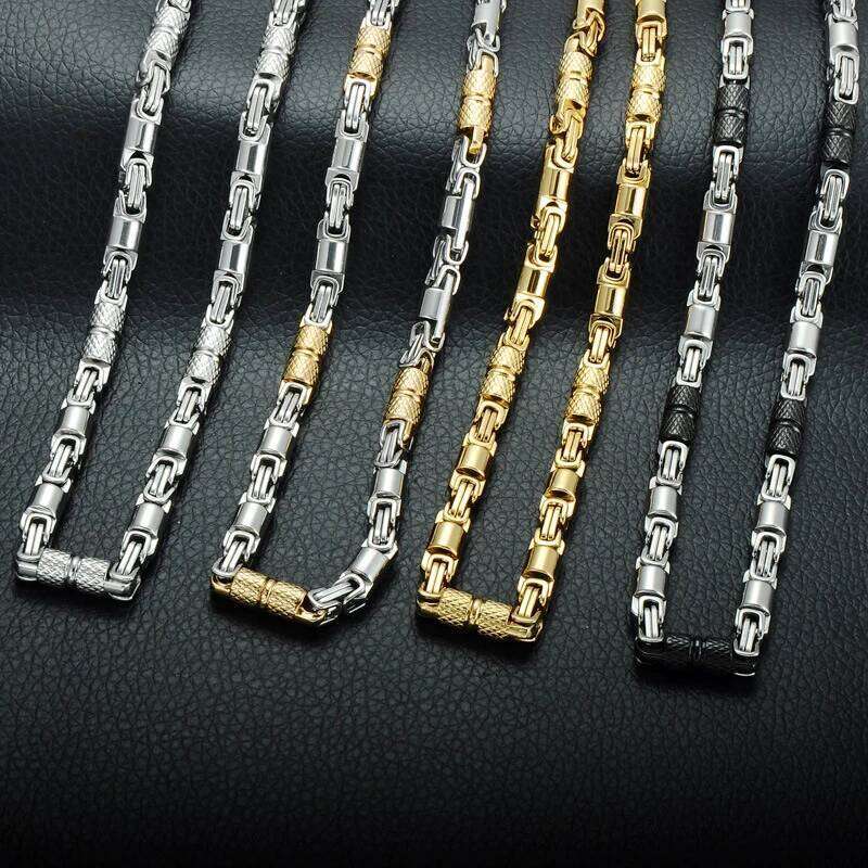6mm HipHop Punk Gold Color Rock Bike Biker Heavy Men's Women Stainless Steel Byzantine Chain Necklace Jewelry Gifts