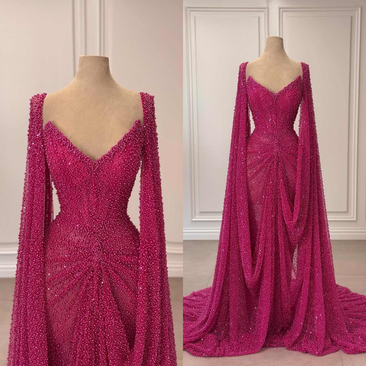 Stunning Sequins Evening Dresses Sweetheart Neckl Mermaid Prom Gowns With Cape Beadeds Celebrity Party Custom Made