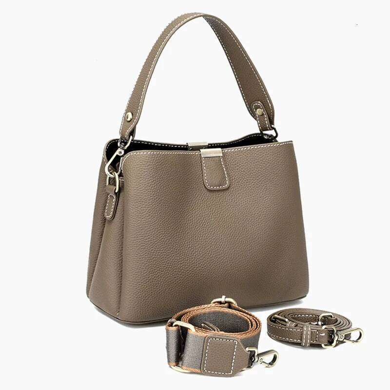Women's Genuine Leather Female New Bucket Handbag Lady Fashion Casual Shoulder Bag Crossbody Messenger for Girls