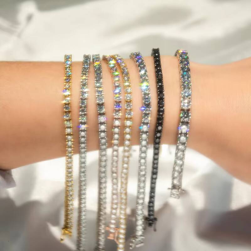 Wholesale Jewelry Hip Hop Gold Plated 925 Sterling Silver VVS Moissanite Diamond Tennis Chain Bracelet Necklace for Men Women