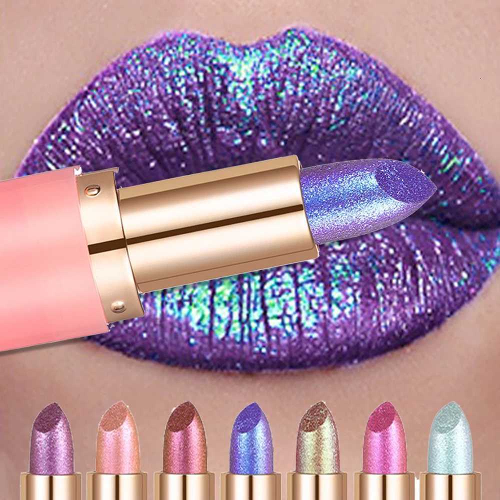 Metallic Violet Chameleon Lipstick Color Changing Matte Glitter Diamond Lipstick Waterproof Pearl Shine Lip Gloss Sexy Makeup W251027