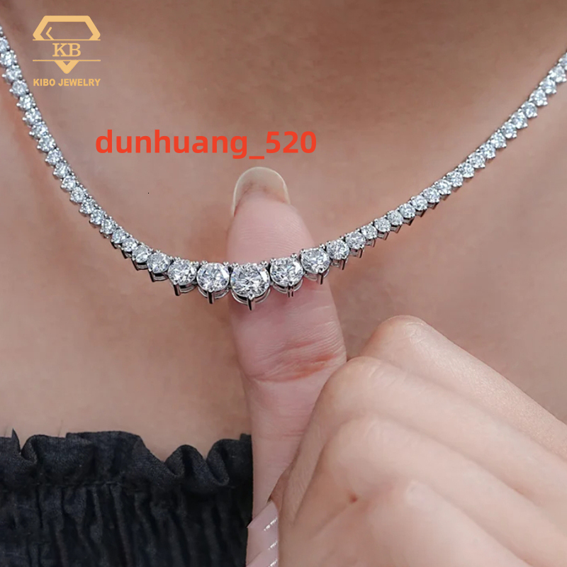 Fine Jewelry Women Gift Wedding Chain Three Prong Graduated Moissaniate Tennis Chain 925 Silver for Women