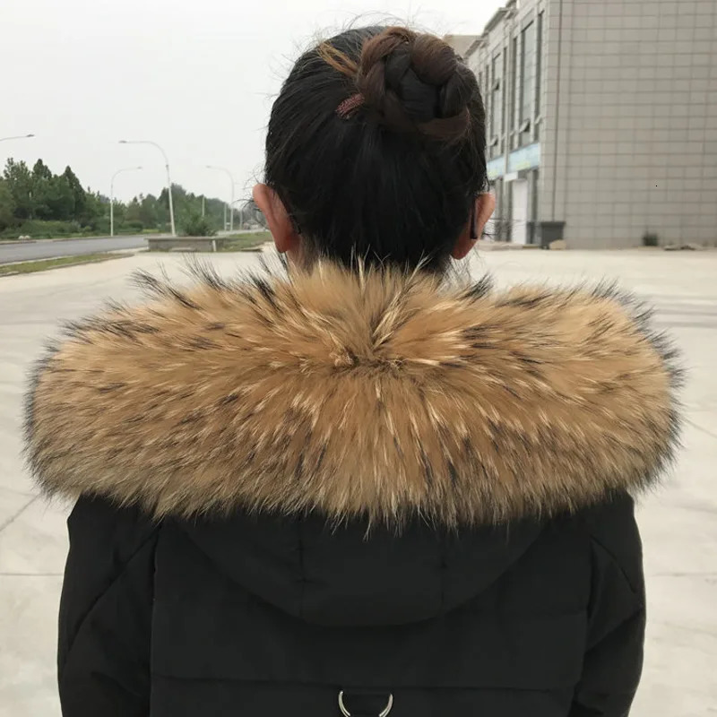 Womens Raccoon Fur Collar Warm Winter Natural Fur Hoodie Decor Genuine Shawl for Coat Jackets Hood Trims 251022
