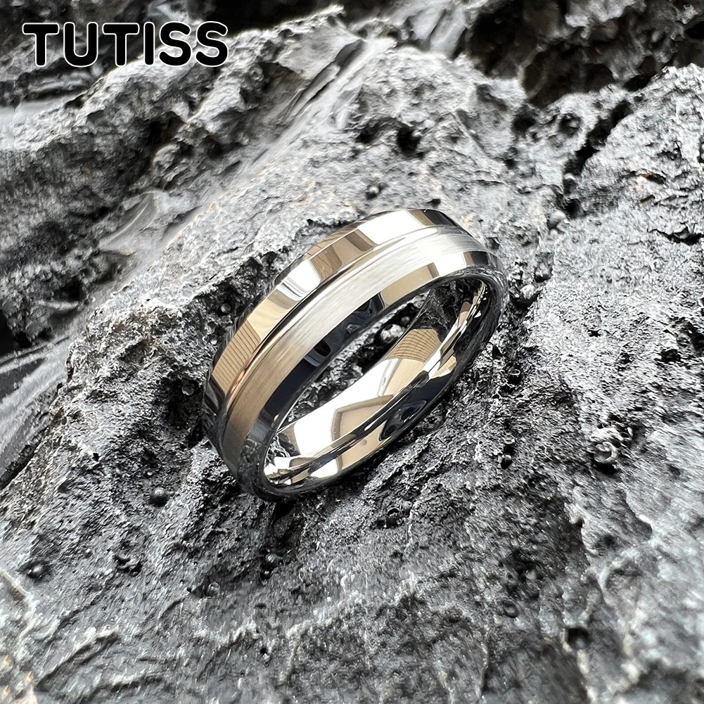 TUTISS Classic Jewelry 6MM 8MM Original Color Tungsten Wedding Band Ring Brushed Polished Grooved Beveled Comfort Fit 251023