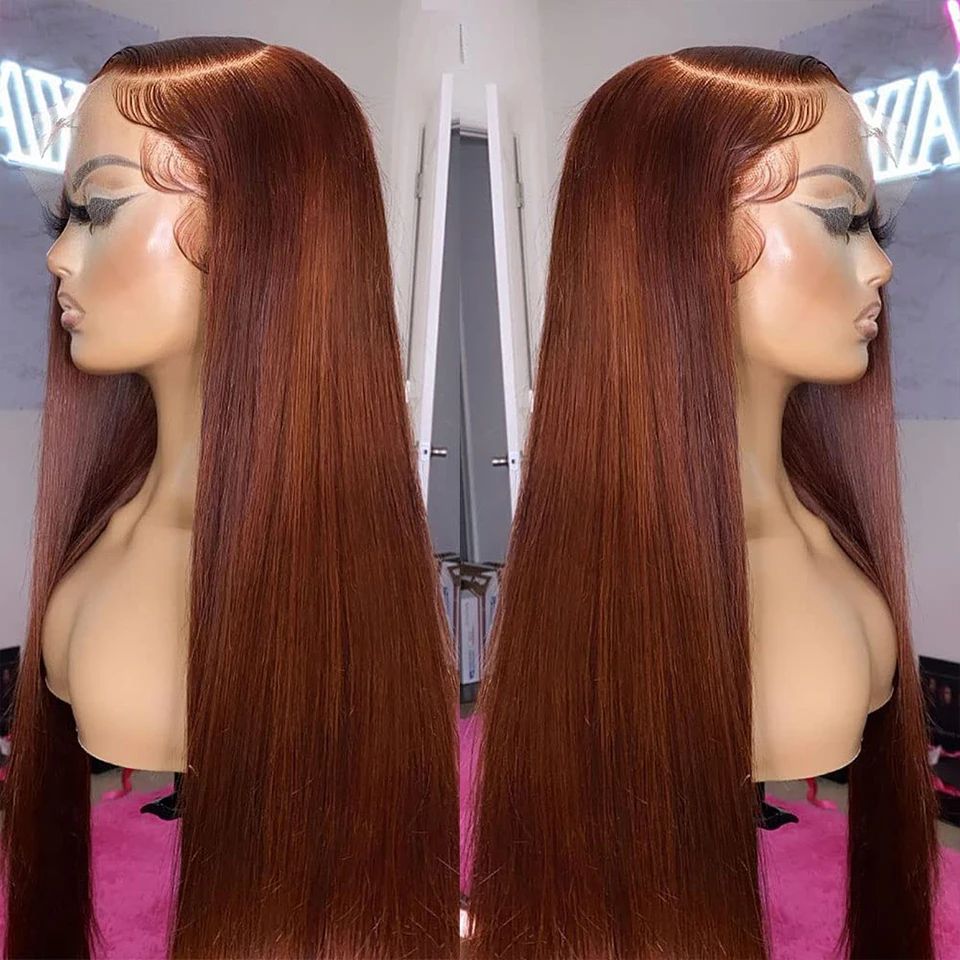 Women's Full HD Lace 13x4 Straight Wig - Premium Peruvian Reddish Brown Human Hair With Synthetic Closure