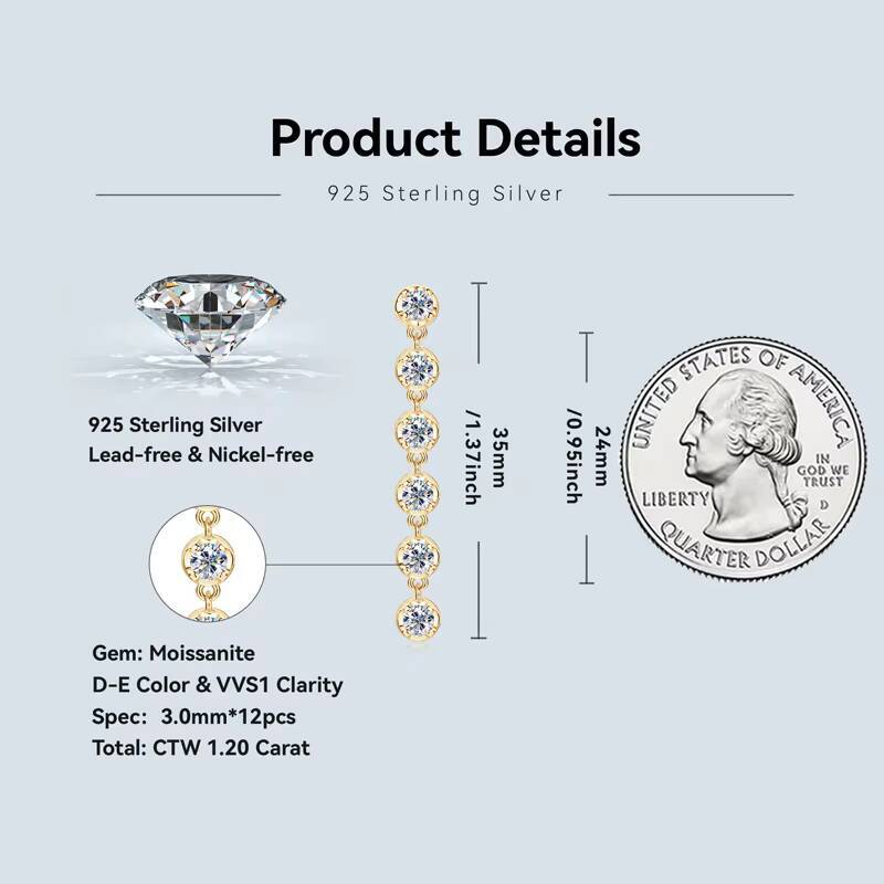 Wedding Jewelry Romantic Dazzling 925 Sterling Silver Moissanite Diamond Dangle Stud Earrings for Women