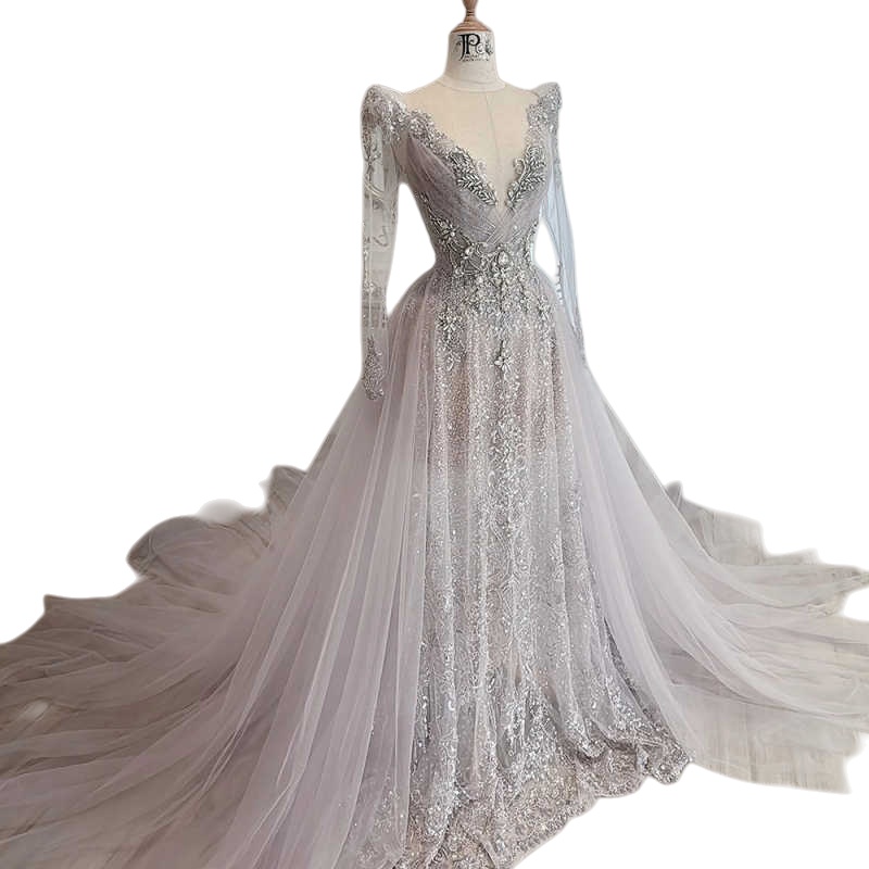 Shine A-Line Evening Dress Long Sleeve Prom Gowns Fashion Crystal Beads Satin Sexy Prom Dress vestidos de novia Size Customized Robes De Mariee L25281