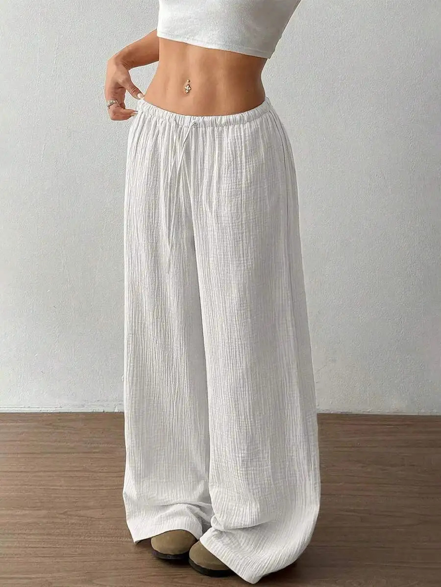 Fashion Women Loose Wide Leg Pants Elegant Solid High Waist Drawstring Office Lady Commute Baggy Pant Casual Sweatpant Trousers 251027
