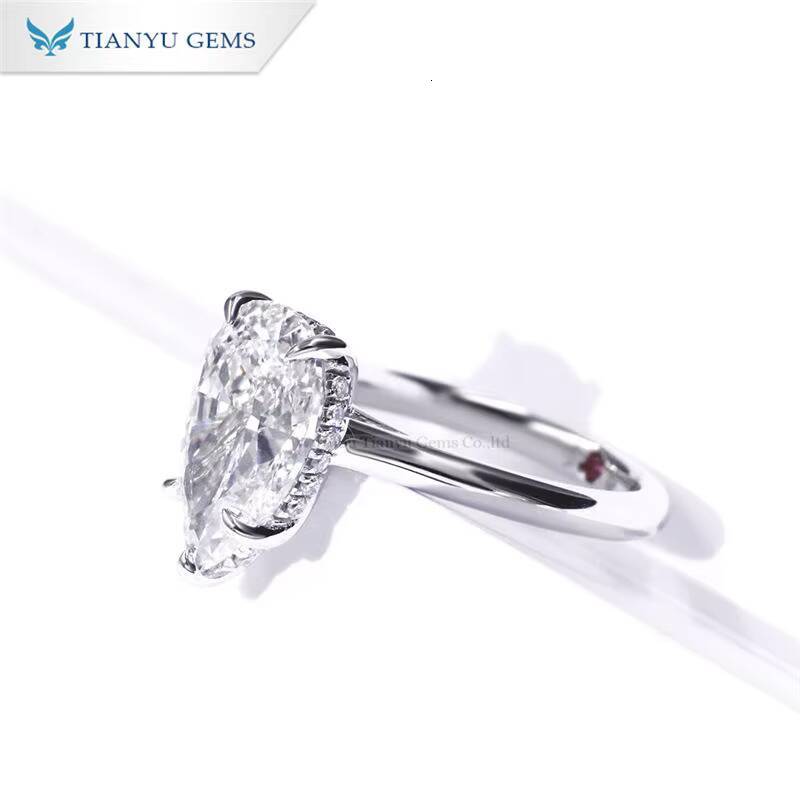Tianyu Gems 4ct Pear Cut E VS1 Lab Diamond Ring 18k 14k 10k White Gold Solitaire Rings Wedding Engagement Customized for Women