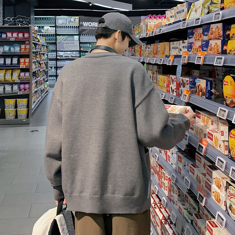 Men's Sweater Spring Autumn Trendy Loose Cardigan Designer Sweater Jacket New Solid Color Collar Knitwear