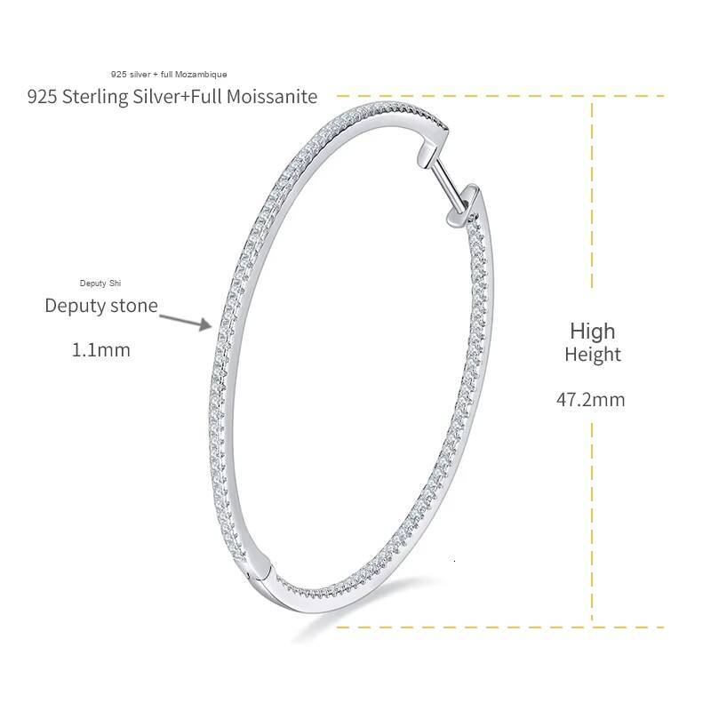 50mm Statement Hoop Earrings Fine Jewelry 925 Sterling Silver Women Female White Big Moissanite Hoop Earrings for Women