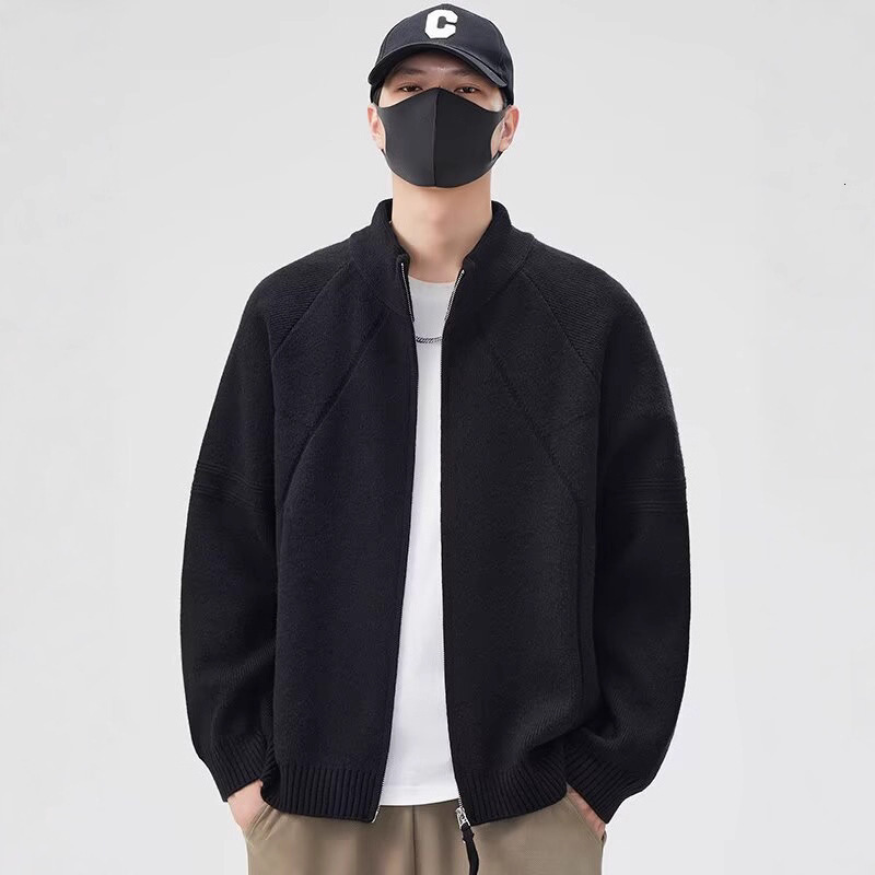Knitted Cardigan Sweater For Men Designer Sweater Autumn And Winter New Style Stand Collar Trendy Jacket Stylish Solid Color Versatile Casual Loose Co