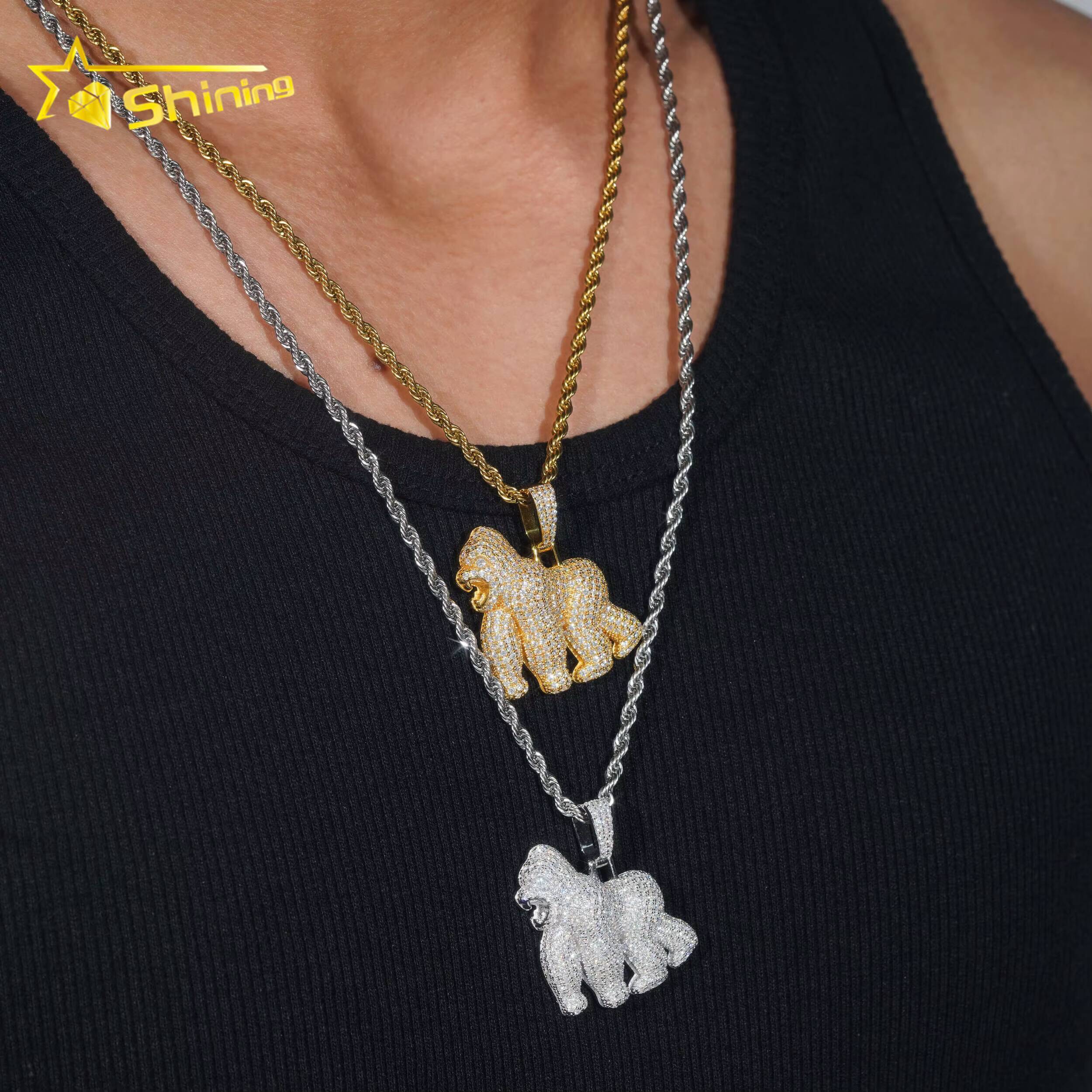 USA Local Stock Fast Shipping Gorilla Charm Gold Plated 925 Sterling Silver Moissanite Hip Hop Iced Out Design Sparkling Pendant