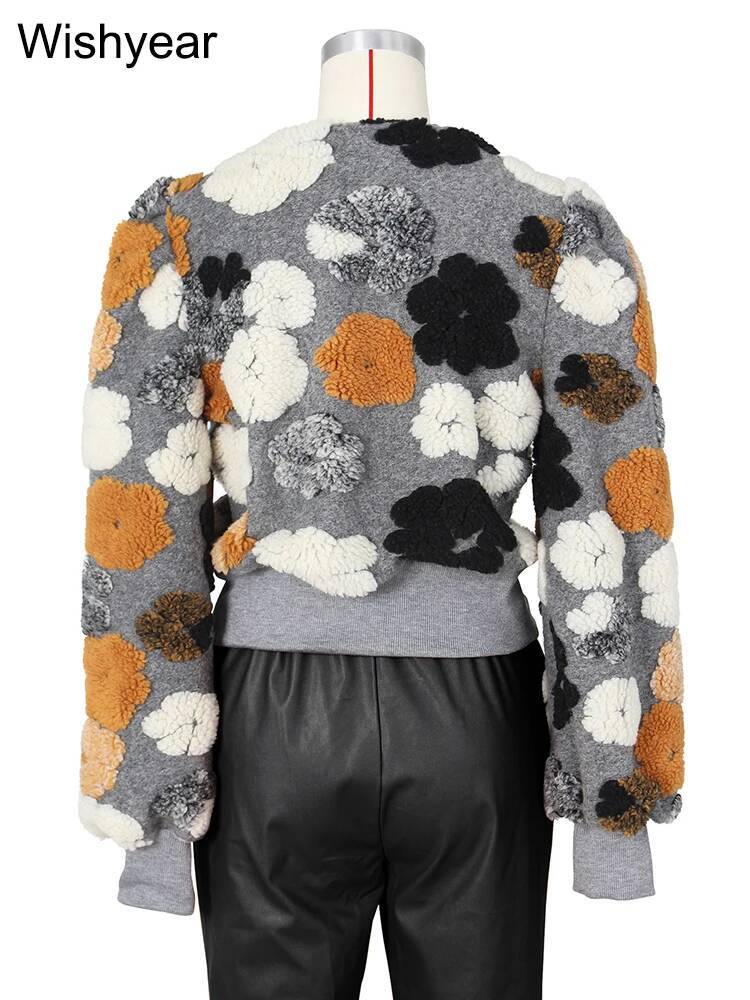 winter jacket women Streetwear Winter Warm Thick 3D Flowers Patchwork Jacket Women Puff Long Sleeve Single-breasted Baseball Coats Vintage Outwear