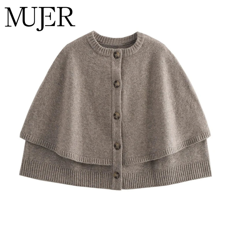 MUJER Cape Cropped Cardigan for Women Knitted Short Sweaters Cardigans Women Fashion Button Knitwear Women Cloak Womens Sweater 251027
