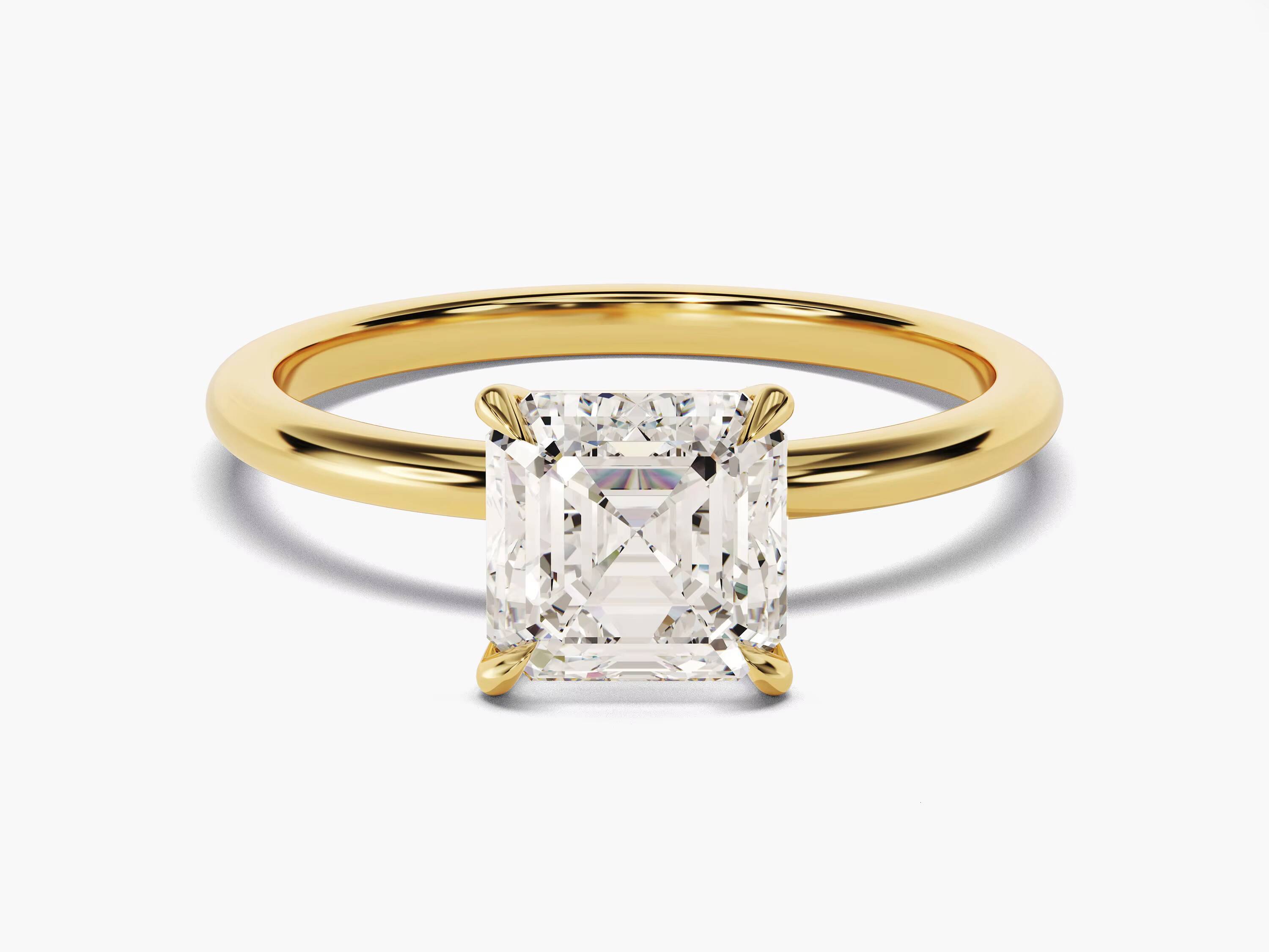 14k 18k Gold 15 CT Asscher Cut Diamond Engagement Ring Dainty Engagement Ring 4 Prong Solitaire Diamond Ring