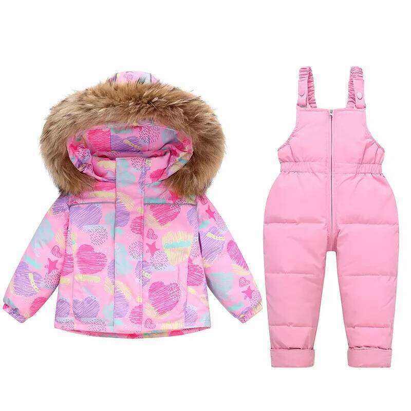 Children Boys Winter 2Pcs Clothes Set Real Fur Baby Girl Down Jacket Toddler Boy Jumpsuit 1-5 Years Kids Outerwear