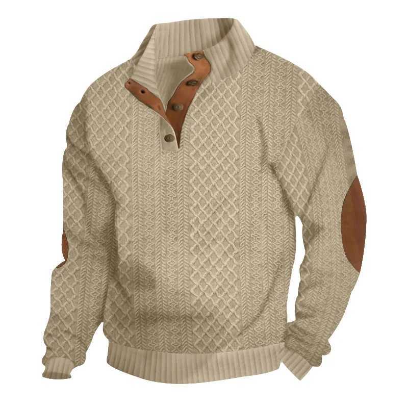 Mens European Size Jacquard StandCollar LongSleeve Hoodie Outdoor Casual Knitwear W251027