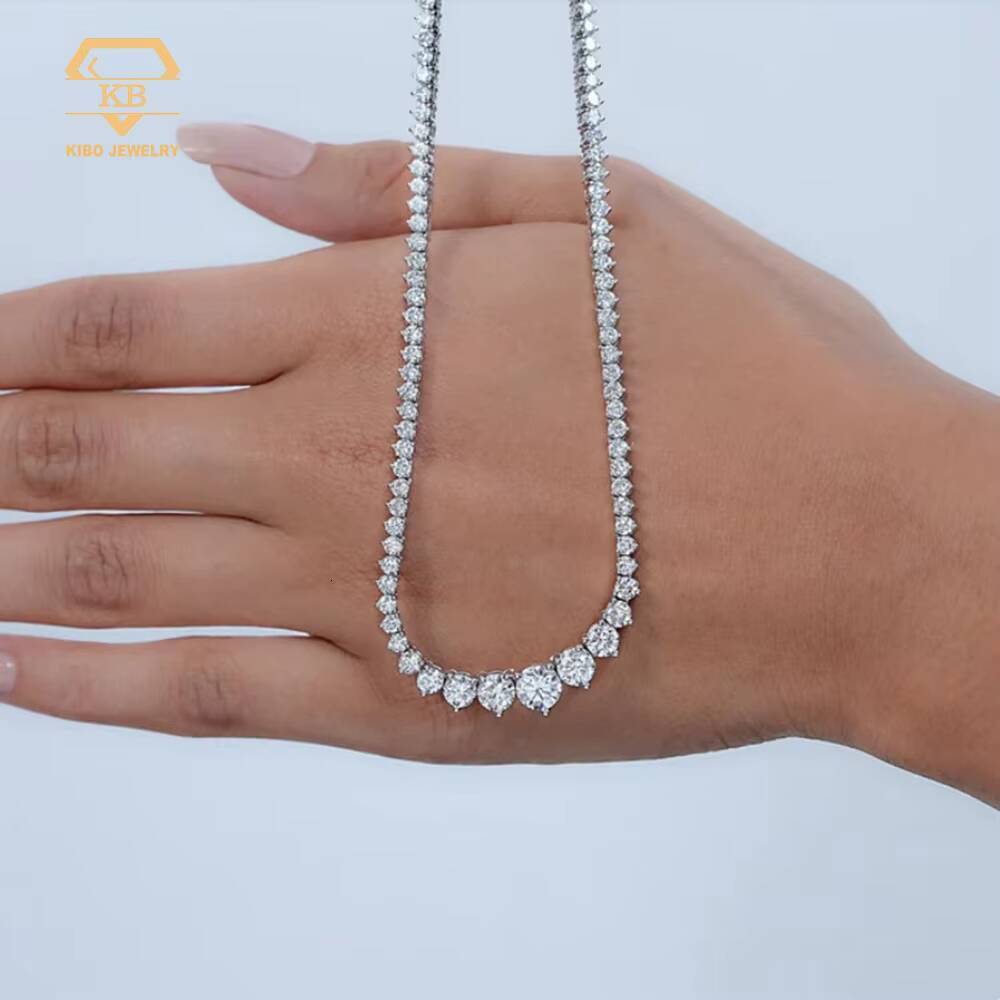 Fine Jewelry Women Gift Wedding Chain Three Prong Graduated Moissaniate Tennis Chain 925 Silver for Women