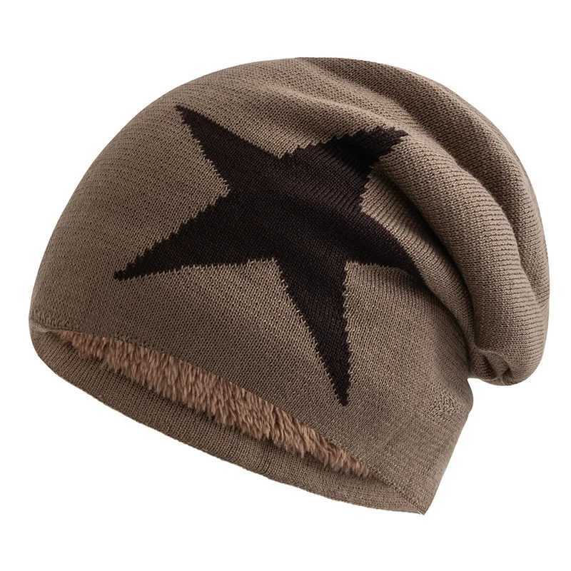 New Unisex Slouchy Winter Hats Five Star Pattern Warm Hats For Men Women Plush Fur Lined Fashion Ski Beanie CapW251027