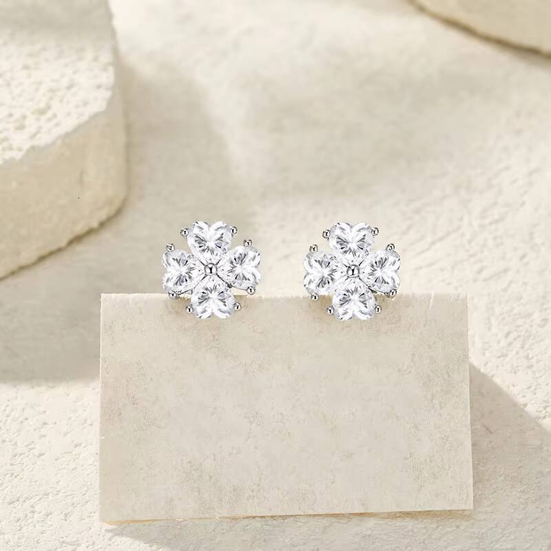 8 Pcs 05 Ct Heart Stones Moissanite Stud Earrings Women Jewelry S925 Silver Rhodium Plated White D Color Earrings