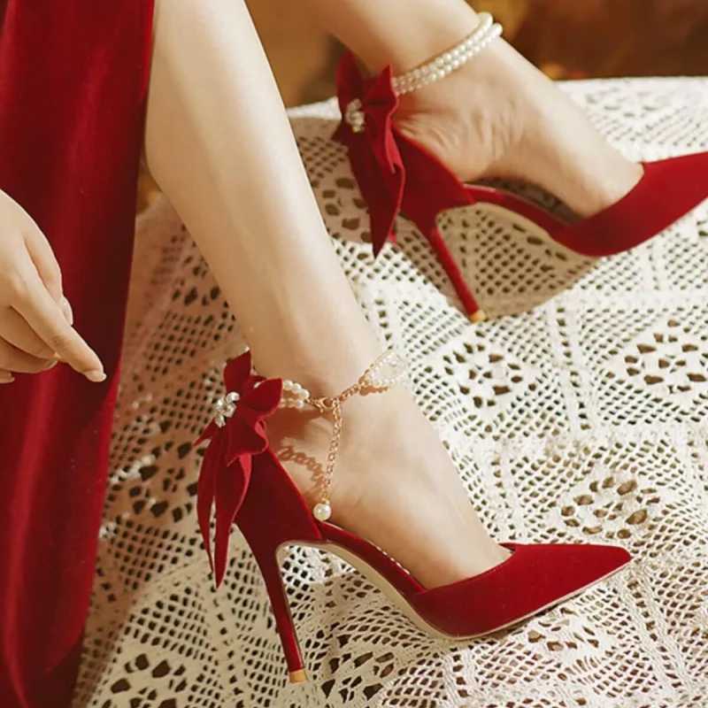 New Women Pumps 2025 Thin Heel Hollow Sandals Pearl Butterfly Pointed Toe High Heels Women Luxury Elegant Wedding Shoes BrideXJ251027