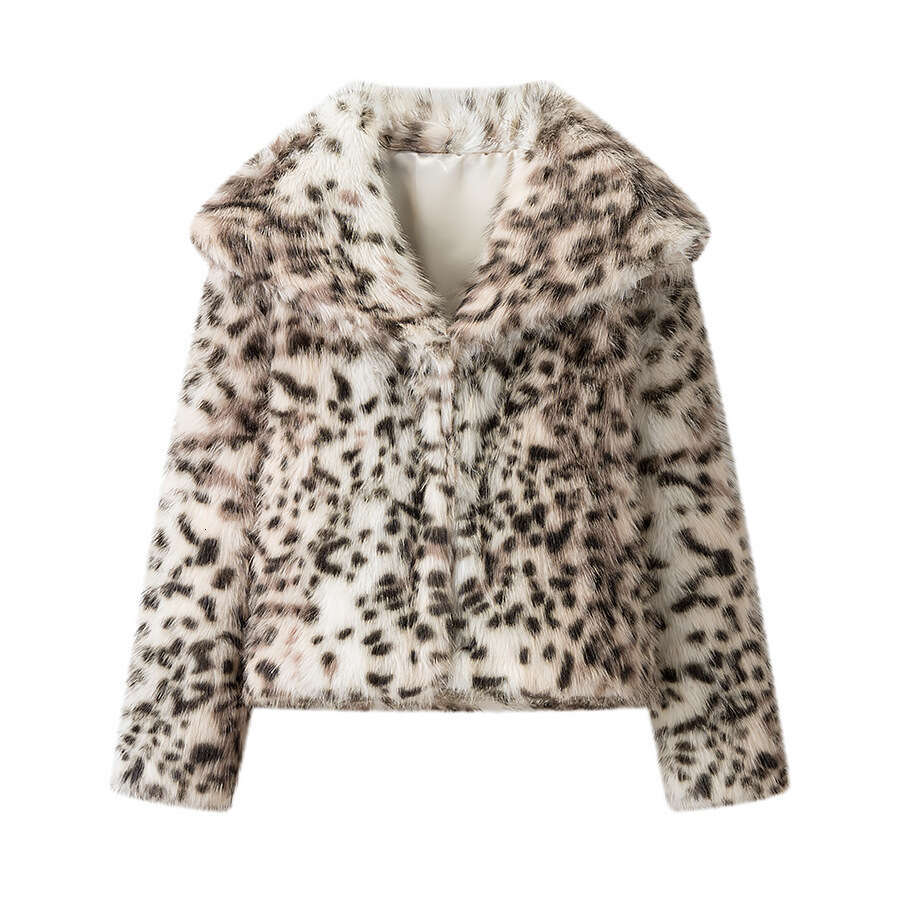 Leopard Print Faux Fur Jacket for Women Winter Thermal Outerwear Chic Long Sleeve Loose Warm Coat 2025 Lady Trendy Urban Outfit