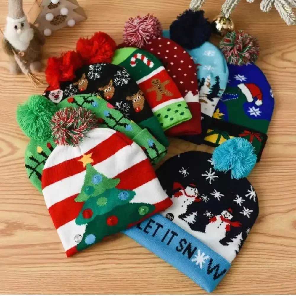 New Year LED Christmas Hat Sweater Knitted Beanie Christmas Light Up Knitted Hat Christmas Gift for Kids Xmas Decorations HatW251027