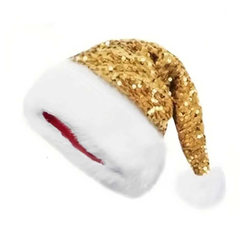 Glitter Santa Claus Hat Sparkly Thickened Velvet Sequin New Year Xmas Cap Unisex Soft Glitter Christmas HatW251027