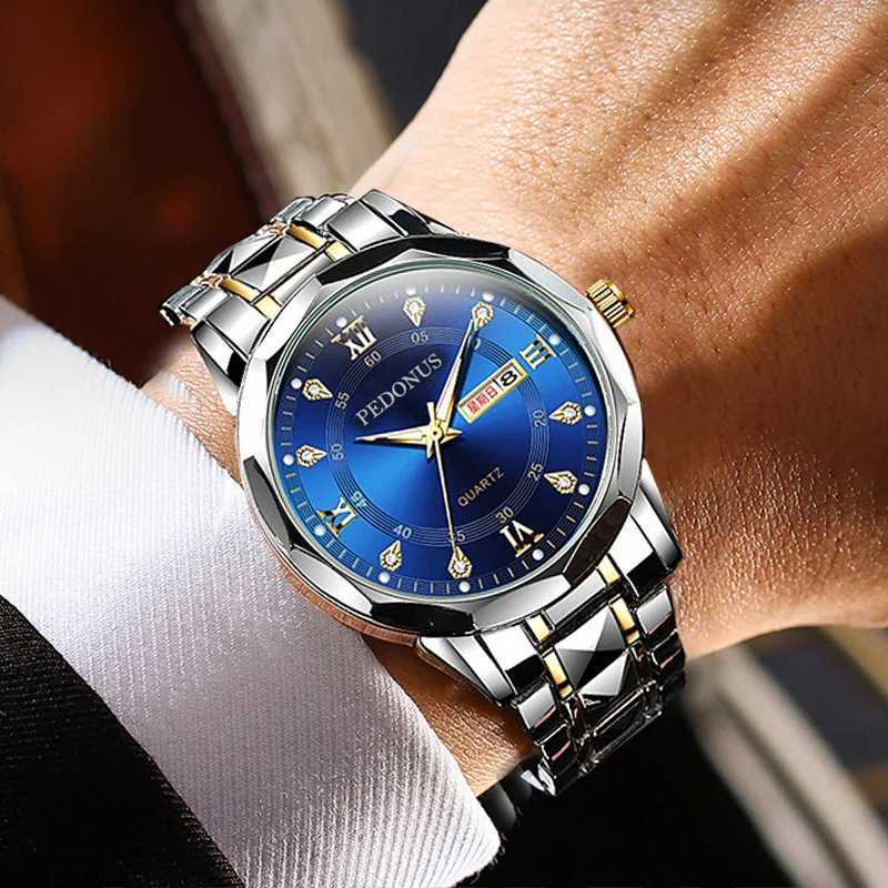 Top Brand Watch Mens Trendy Business High Quality Steel Belt Chinese English Dual Calendar MaleFashion Quartz WristwatchesT251027