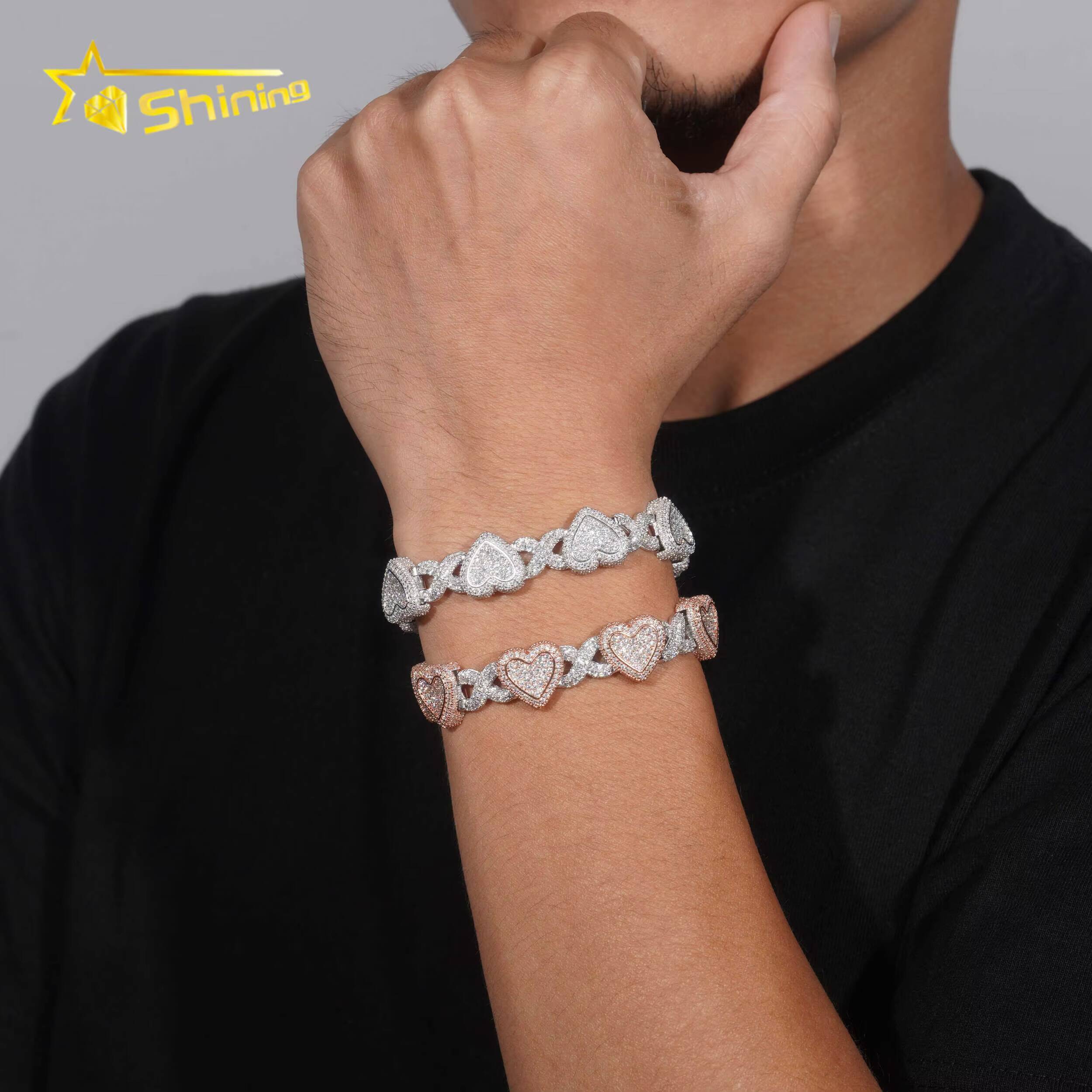 Heart Mixed Infinity Shape Mossanite Bracelet VVS Moissanite 925 Sterling Silver Ice Out Diamond Mossanite Cuban Link Chain