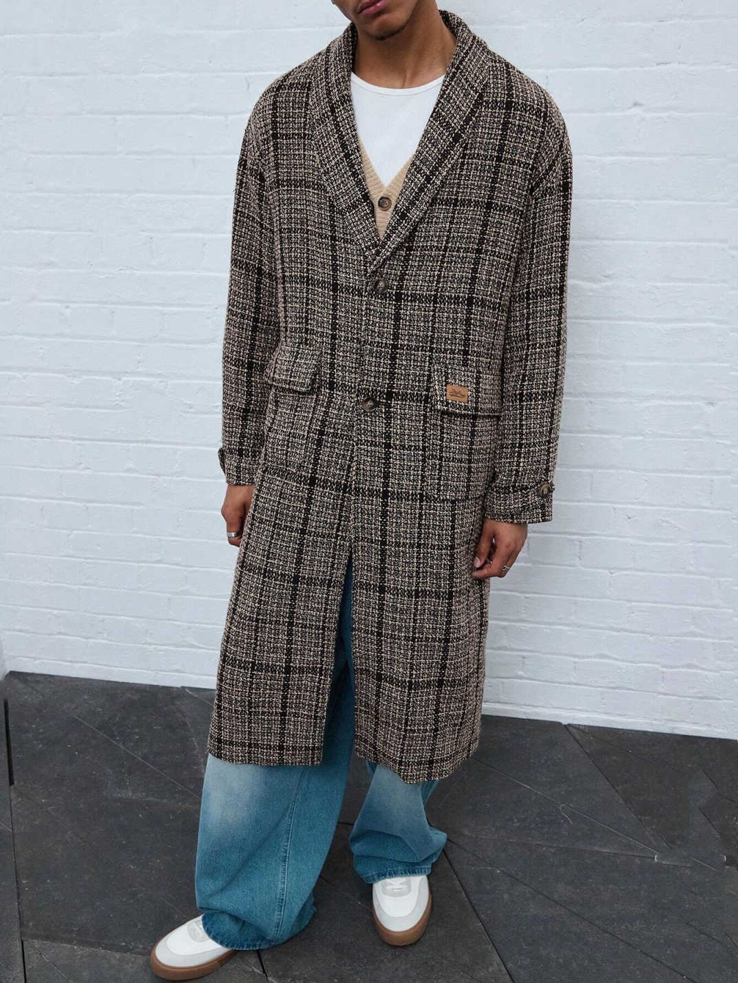 Classic Grid Men's Overcoat 1 Piece High Quality Shawl Lapel Male Coats Outdoor Commuting Office Warmth Customized