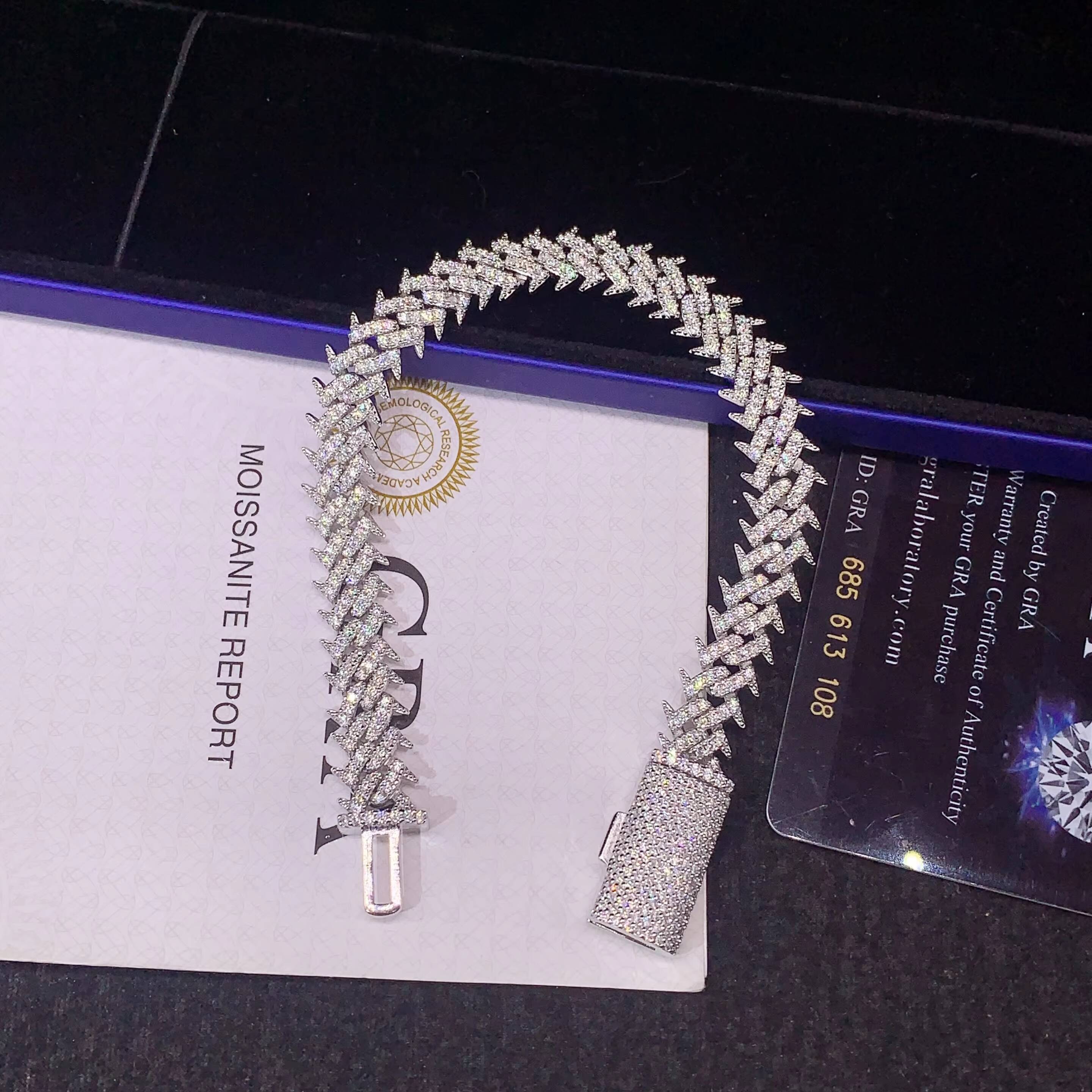 Fine Jewelry 925 Silver 10MM Thorns Spike Design Moissanite Cuban Bracelet Custom Men Iced Out Hip Hop Cuban Link Chain