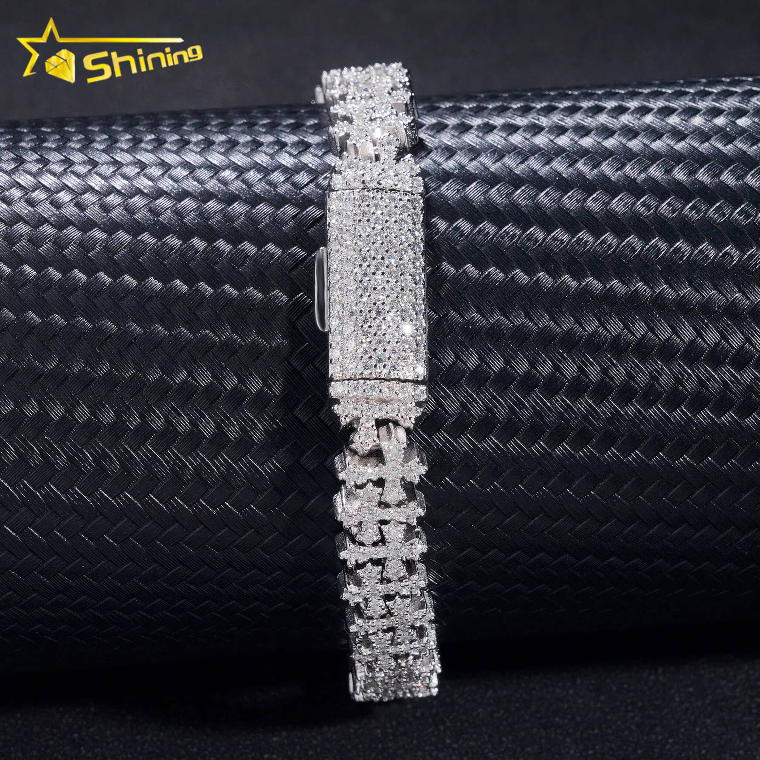 Pass Diamond Tester Silver 925 Gold Plated Hip Hop Jewelry Custom VVS Moissanite Cuban Link Chain Cross Bracelet