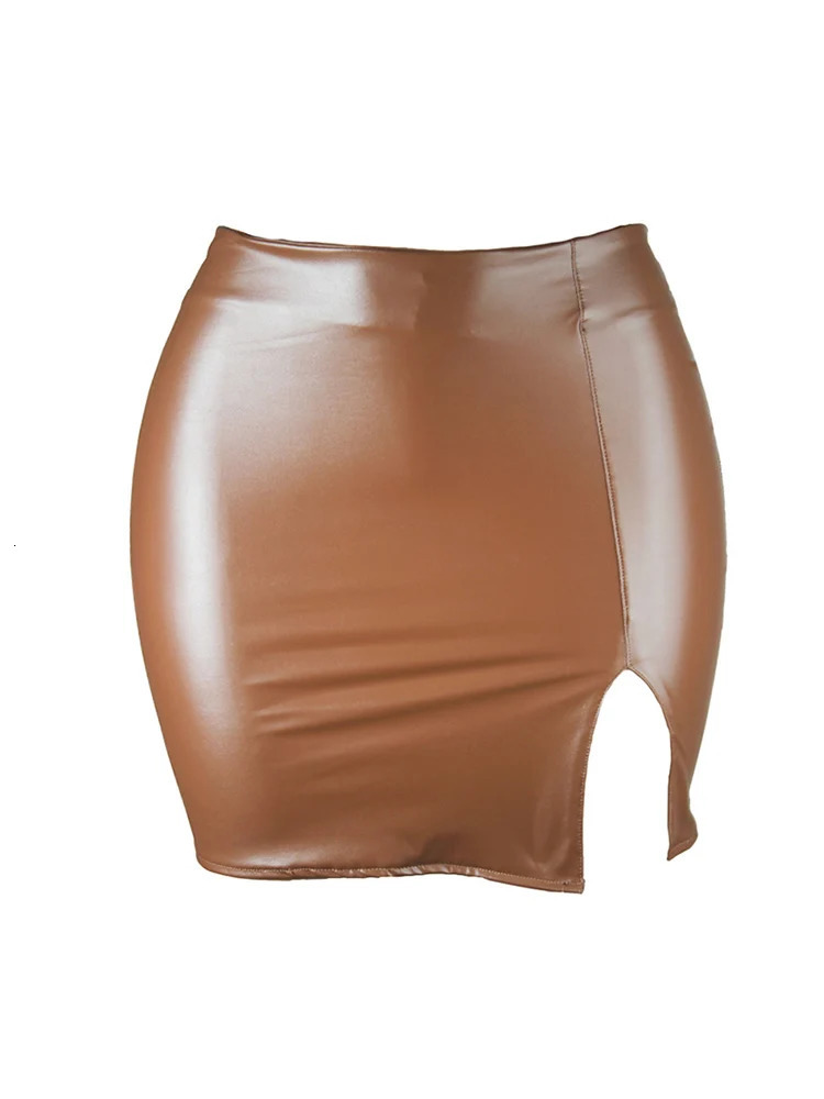 Women Leather Night Clubwear Skirts Summer Pure Color PUleather Zipper Sexy Hip Mini 251027