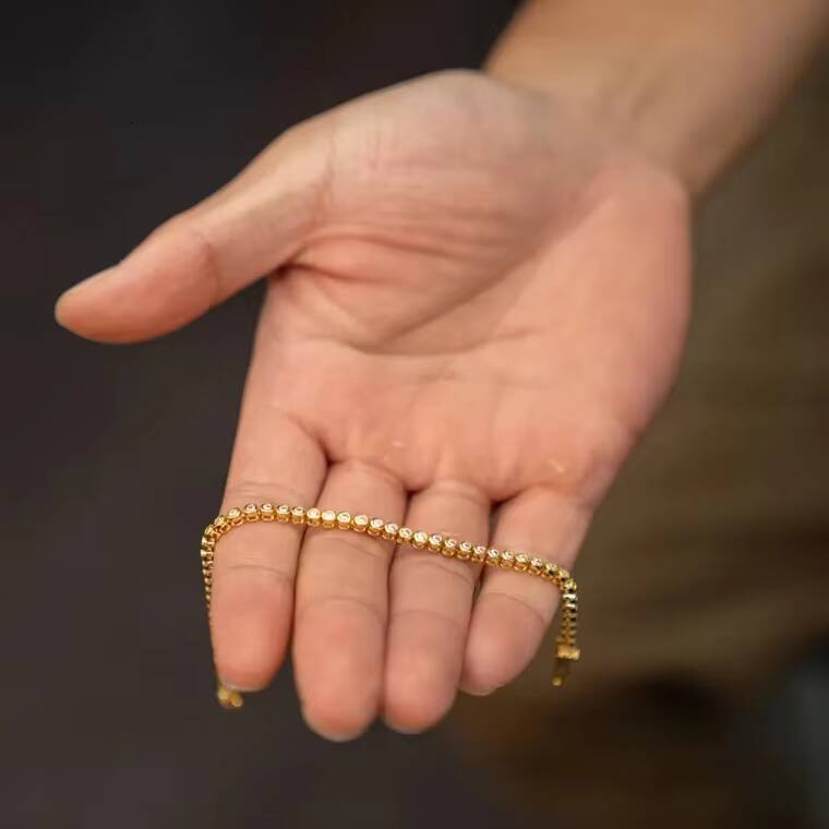 Moissanite Jewelry Engagement Anniversary Gift 2MM 10K 14K 18K Gold Bridal Wedding Bracelet Moissanite Bezel Bracelet