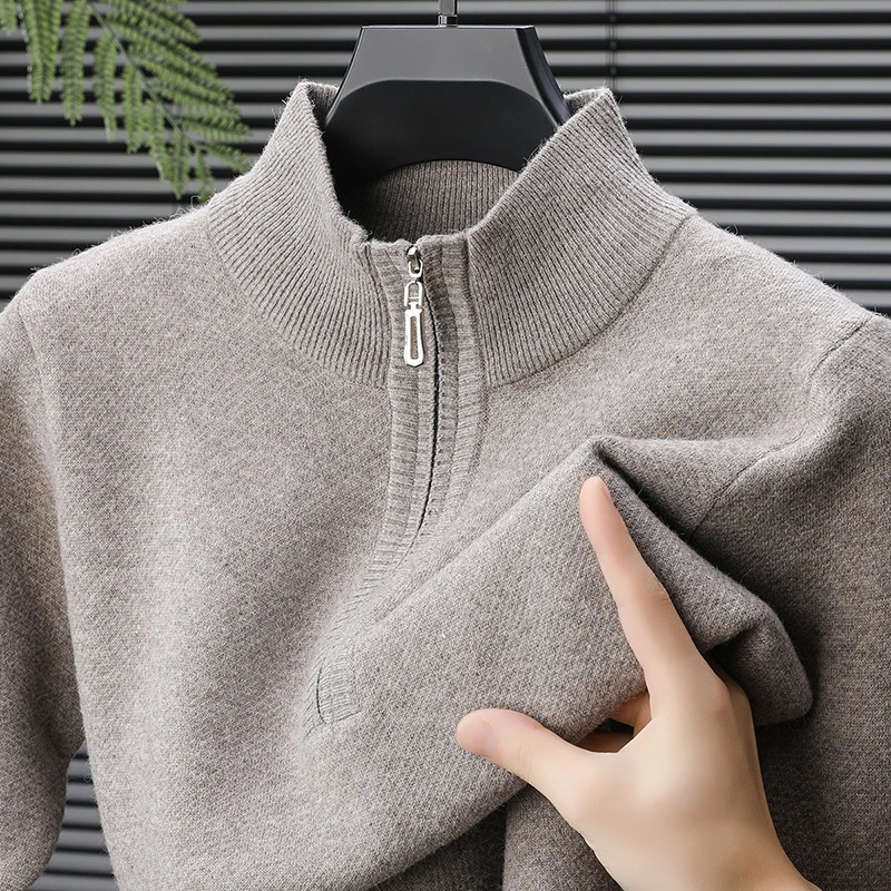 Sweatwear Mens Turtlenecks Sweaters Knit Pullovers Solid Color Long Sleeved Sweater Male Oversize Zipper Basic Coats Jumper 251016