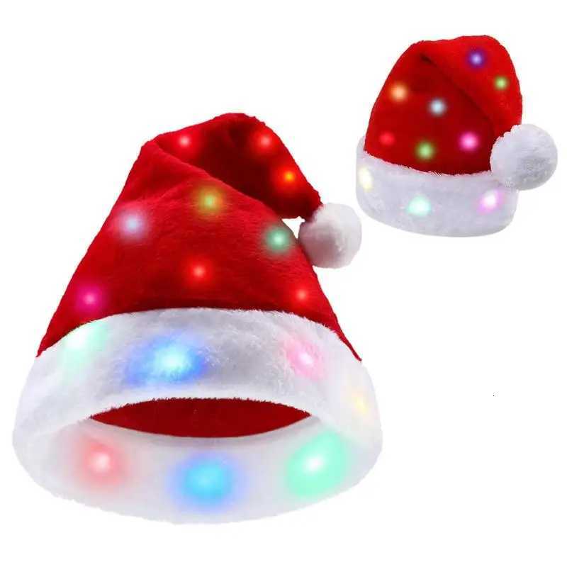 Merry Christmas LED lights Highend plush children adult Santa hat Christmas decorations Christmas supplies Luminous Santa hatW251027
